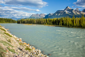 Rocky Mountains, river with mountains, Canada Rocky Mountains, river with mountains, Canada